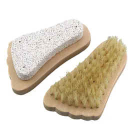 Naturalny Bristarg Brush Foot Exfoliating Dead Skórka Remover Pumice Stopy Stopy Drewniane szczotki do czyszczenia spa Massager Q623