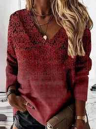 Kvinnors T-skjortor Kvinnor Topp Fashion Gradient Tryckt T-shirt Autumn Winter Long Sleeve Overdimensionerad V-Neck Casual Kvinna