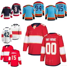 Hockey Reverse Retro 94 Maglie Ryan Lomberg 42 Gustav Forsling 9 Sam Bennett 5 Aaron Ekblad 15 Anton Lundell 21 Nick Cousins 12 Marc Staal Navy Rosso Bianco Bambini Uomo Donna