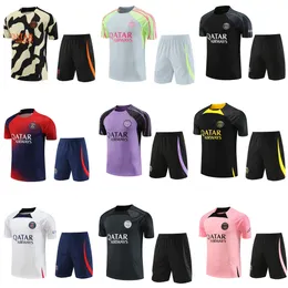 спортивный костюм 2023 24 PSGes Kids PARIS Спортивная одежда тренировочный костюм Костюм с короткими рукавами для футбола Джерси комплект униформа Chandal толстовка для взрослых Комплекты свитеров для детей