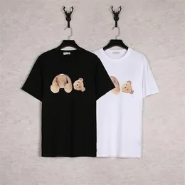 Broken head teddy bear print pattern T shirt street fashion couple loose cartoon short sleeves men and women3163