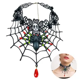 Naszyjniki wiszące kobiety gotyckie dławiki krystalicznie koronkowa szyja chok halloweenowy naszyjnik pająk pajęczynowy vintage oświadczenie Choker steampunk biżuteria x1009