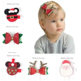 Cartoon Santa Claus Bows Baby Girls Hair Clips Deer Horn Hairpins Kids Christmas Day Dressing Accessories Gifts