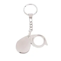 Nyckelringar handhållna loupe fällficka 10x 15x Förstoringsstorningsglaslins med nyckelring bärbar metall silver färg2130