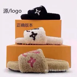 2023 Autumn and Winter Woolly tofflor Female Lamb Wool Letter Fur One Out to Wear A Thick Sole Flip-Flops T231009