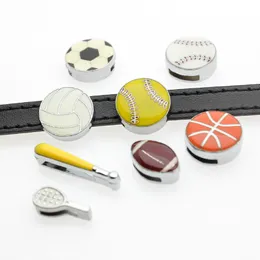 100pc/lot 8mm baseball soccer football basketball sport slide charm diy jewelry findings fit for 8MM wristband leather bracelet as gift