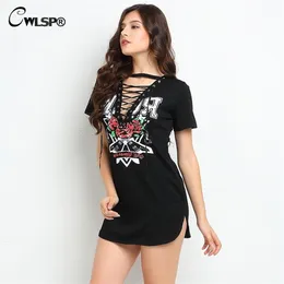 CWLSP Çapraz T Shirt Elbise Gotik Punk Rock Kadınları Seyir Seksi Mini Vestido Müzik Gülleri De Festa Kerst Jurk Dames QL2792 D1301P