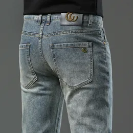 Novas calças jeans calça calças masculinas estiramento outono inverno prdaicon bordado jeans apertado calças de algodão lavado em linha reta negócios casual FK939-1