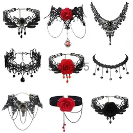 Pendant Necklaces Gothic Chokers Black Beaded Flowers Sexy Lace Neck Choker Necklace Vintage Tassel Chain Women Steampunk Halloween Jewelry x1009
