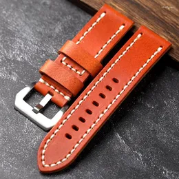 Cinturini per orologi arancione 20 22 24MM piegato senza sandwich cinturino in pelle ispessita da uomo bracciale stile vintage