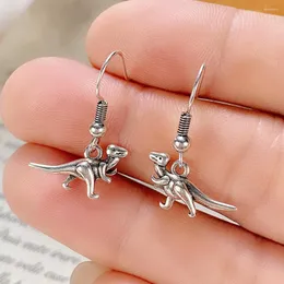 Dingle örhängen caoshi trendig dinosaurie hänge för kvinnor metalliska silverfärgtillbehör parti personlig modesmyckespresent