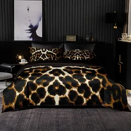 Sängkläder sätter kvalitetsset Wild Leopard Print Däcke Cover med Pillowcase Ultra Soft and Easy Care for King Queen Size 231009