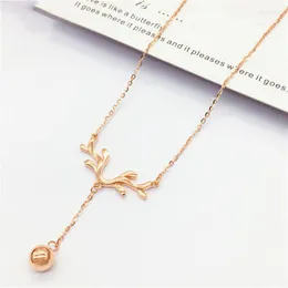 Ketten 585 Lila vergoldet 14K Rose Elch Horn Quaste Kugel Perlen Halskette Mode Klassische Anhänger Schlüsselbein Kette Schmuck