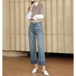 Women's Jeans Cotton Denim Wide Ankle-Length Leg Pants Female High Quality Cuffs Wearing Classical Fashion In Spring Or Summer 2023