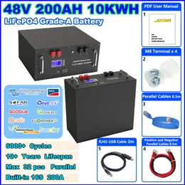 LIFEPO4 48V 100AH ​​200AH Batteripaket 51.2V 5KWH 10KWH 100% Full Capacity Grad A Cell RS485 Can Communication Max 32 Parallel