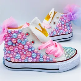 Sneakers Spring Summer Fall Winter Handmade Girl Canvas Shoes Bling Rainbow Pearls 1 2 3 4 5 6 7 8 9 10 11 12 13 14 15 16 Years 231007