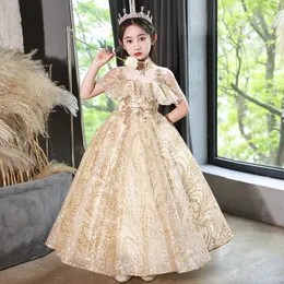 Flower Girl Bridesmaid Dresses Blingbling First Communion Dress Shiny Applicies Juvel Neck Toddler Födelsedagsfestklänningar Girls Pageant Wears 403