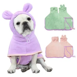 Dog Apparel Bathrobe for Dogs Super Absorbent Fast Drying Hooded Cute Pet Towel Cats Adjustable Microfiber Coat Corgi Pugs 231009