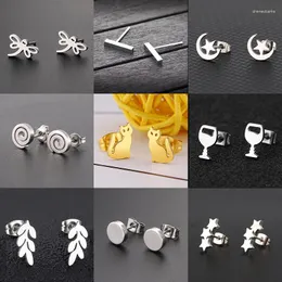 Stud Earrings Small Cute Dragonfly For Women Kids Simple Star Moon Cup Swirl Round Earings Stainless Steel Jewelry Pendientes
