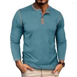 T-shirt da uomo Henley per uomo Slim Fit in cotone con bottoni a maniche lunghe Acquista T-shirt da uomo