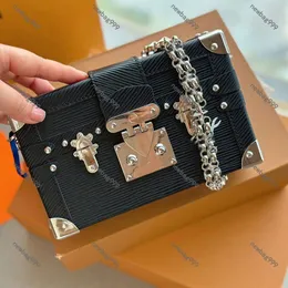 Women Trunk Bag Chain Bag Jewelry Hard Box Fashion Shoulder Bags Designer Mini Square Box Water Ripple Genuine Leather Handbags Old Flower Classical Handbag Wallets