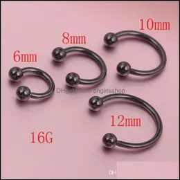 Nose Rings Studs Body Jewelry Anodized Black Horseshoe Bar - Lip Septum Ear Ring Various Sizes Available Piercing Drop Delivery 20321O