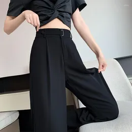 Kvinnors shorts Black Ice Silk Suit Pants For Women 2023 Versatile Loose and Slim Droping Wide Ben Casual