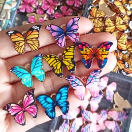 Charms 20st Line Drawing Colorful Butterfly Charm Metal Alloy Emamel Animal Armband örhängen smycken gör leveranser diy hantverk