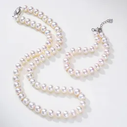 Chains YKNRBPH Fresh Water Pearl Necklace And Bracelet Set For Mom 8-9mm Round Flawless Two Piece Of Mother's Day Gift