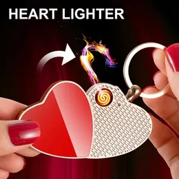 Çakışlar Şarj Edilebilir Anahtarlık Sigara Daha Çakmak Yaratıcı Kalp Isıtma Tel Tungsten Metal Rüzgar Geçirmez USB Plazma Çakır Lighter Sevgililer Hediyesi XWYB