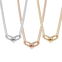 Memnon Jewelry 925 Sterling Silver Double Link Necklaces For Women U-shaped Pendant Necklace With Rose Gold Color Whole2013