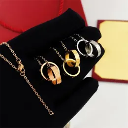 Klassisk designhänge kärlek halsband för kvinnor flickor dubbel slinga charm 316l titanium stål bröllop smycken krage collier designer halsband
