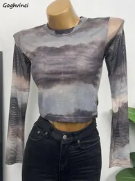 T-shirt da donna T-shirt tie-dye da donna velate estive a prova di sole slim crop top stile coreano signore temperamento sottile sexy traspirante casual