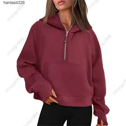 Lululemens-43 Autumn Winter Yoga Suit Scuba Hoodie Half Zip Womens Sports Sweaterルーズジムジャケットフィットネスショートぬいぐるみスウェットシャツmmi