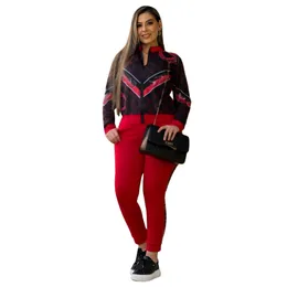 Panelled Two Piece Pants Daily Tracksuit Women Casual Zip Jacket and Sweatpants Sets Free Ship