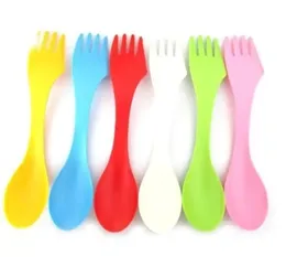 3 em 1 talheres de plástico colher garfo faca conjuntos de talheres utensílios de acampamento spork louça conjuntos de viagem de plástico gadget talheres ferramenta 300qh