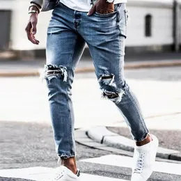 Jeans masculinos homens magros streetwear destruído rasgado homme hip hop quebrado modis masculino lápis motociclista bordado remendo calças292b