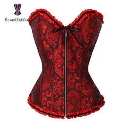 Ön fermuarlı bel şekillendirici dantel up kadınlar büstiyer artı vücut shapewear preated kemikli korse overstust ile G String 819# mx296e