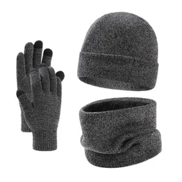 Autumn and Winter Glove Scarf Knitted Plush Pullover Woolen Hat Neck Three Piece Set