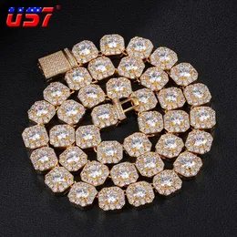 Chokers US7 11MM Clustered Diamond Tennis Chain In White Gold CZ Stone Cubic Zircon Box Clasp Necklaces For Men Jewelry3041