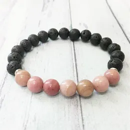 MG0490 Bracciale Mala da polso impilabile con pietra lavica rodonite da 8 mm Bracciale di protezione energetica per le donne Gioielli per l'equilibrio emotivo260Y