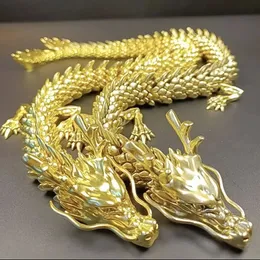 Decorative Objects Figurines Handle Tea Pet Divine Dragon Foldable Exhibition Hall Brass Five Claw Golden Bedroom Living Room Decoration 231009