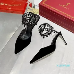 Rene Caovilla New Women 's Sandals Crystal Black Bling Entangled Rhinestone High Heels 여름 신발 여성 샌들