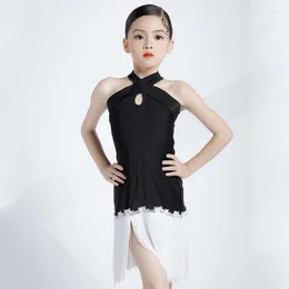 Scenkläder ärmlös latin danklänning flickor professionell dans fransad balsal tävlingsklänningar xs6788