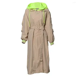 Trench da donna Cappotto con cappuccio Marea coreana Autunno Lungo femminile Outdoor traspirante Giacca antivento cargo retrò