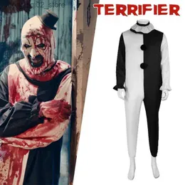 Tema Traje Halloween Cosplay Assustador Terrifier Arte O Palhaço Come Máscara Terno Horror Evil Joker Látex Máscaras Macacão Carnaval Dress Up Party Q231010