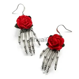 Pendant Necklaces Gothic Skeleton Ghost Hand Red Rose Pendant Earrings Mysterious Witch Jewelry Accessories Women's Halloween Party Gift x1009