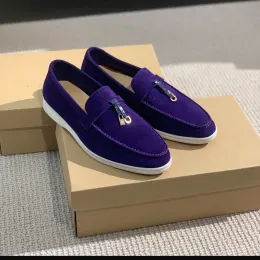 LPS PIANA yaz takıları süslenmiş yürüyüş süet loafers ayakkabıları moda gerçek deri rahat kayma üzerinde flats kadınlar lüks tasarımcılar düz elbise ayakkabı fabrika ayakkabı