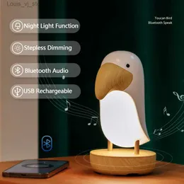 Tischlampen USB wiederaufladbares Holzvogel-Nachtlicht mit Bluetooth-Lautsprecher LED-Tisch-Schreibtischlampe für Kinderschlafzimmerdekoration Stufenloses Dimmen YQ231009
