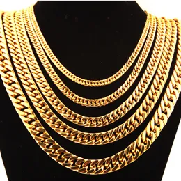 6-21 mm Hip Hop Stal nierdzewna Miami Cuban Link Naszyjnik 18K Real Gold Pleted Cyrron Jewelry